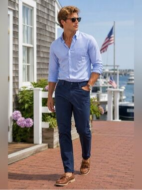 NWT Fair Harbor Compass Stretch Trouser Pants Navy 36x32